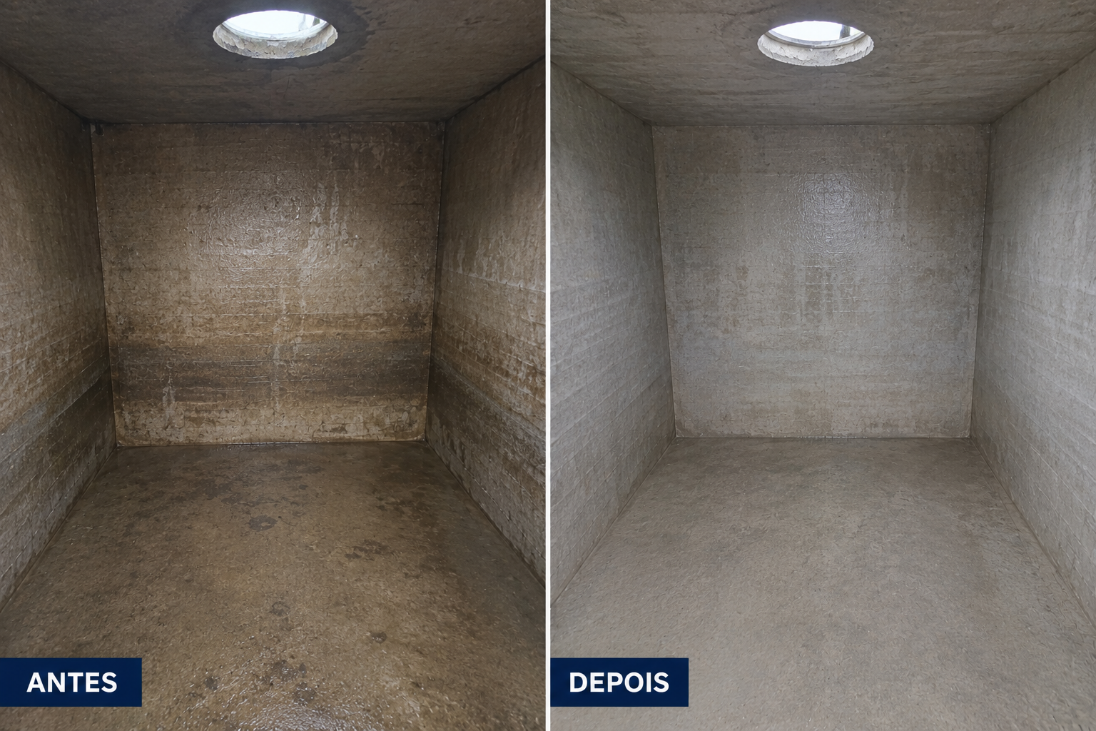 Caixa d'água — antes e depois da limpeza (1)
