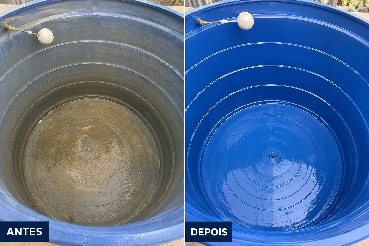 Caixa d'água — antes e depois da limpeza (2)