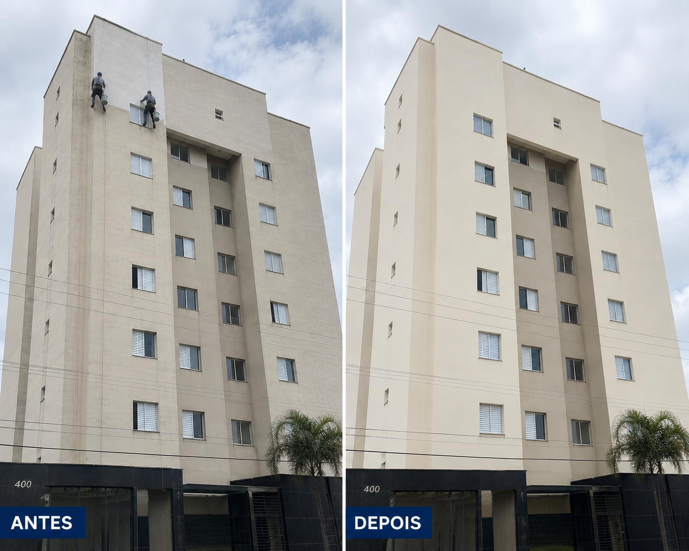 Pintura predial — antes e depois da limpeza