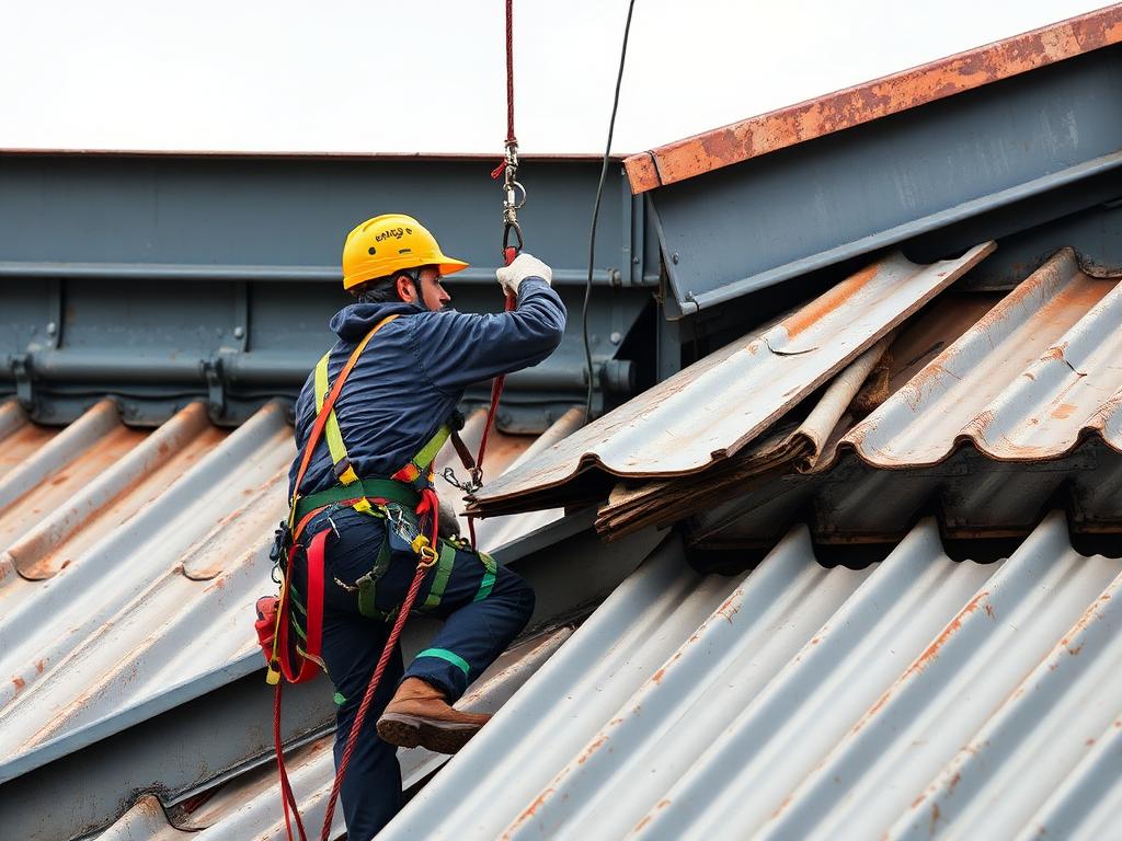 Profissional limpando calha e telhado de edificação